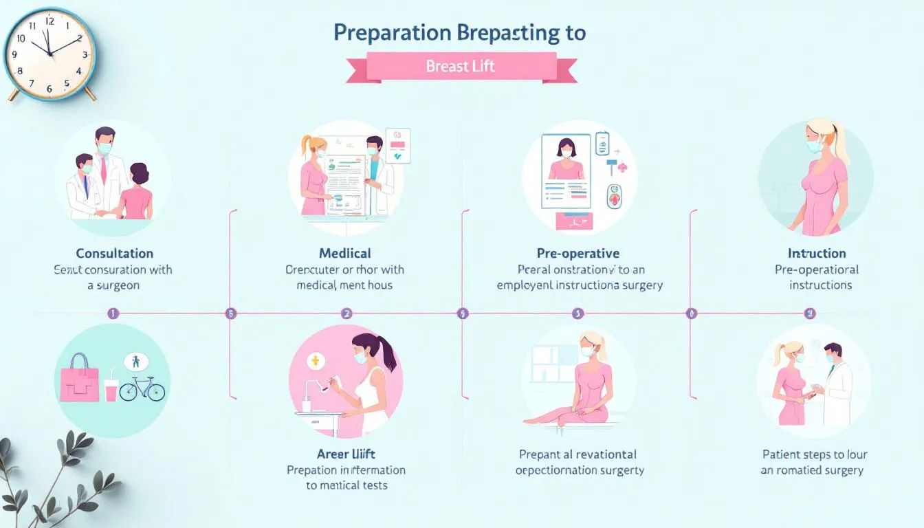 An infographic detailing the preparation steps for breast lift surgery.