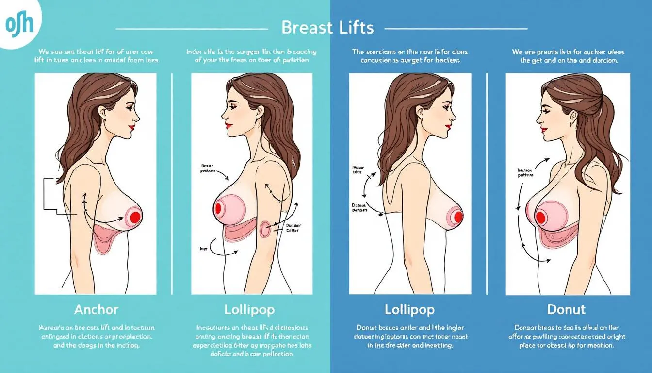 Different types of breast lift techniques depicted in an artistic way.