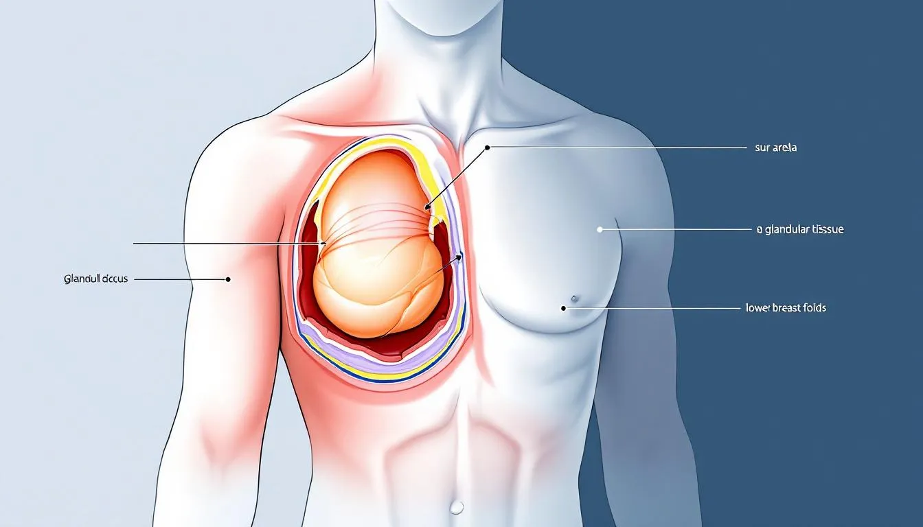 An illustration of a surgical procedure for male breast reduction.
